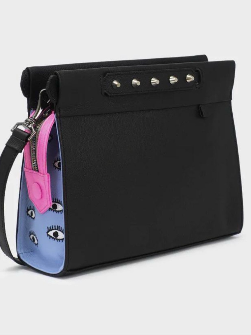 Min & Mon Black Crossbody Bag with Pink & Light Blue Accent